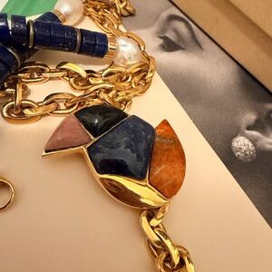 Lizzie Fortunato Inlay Stone Songbird Lariat Necklace